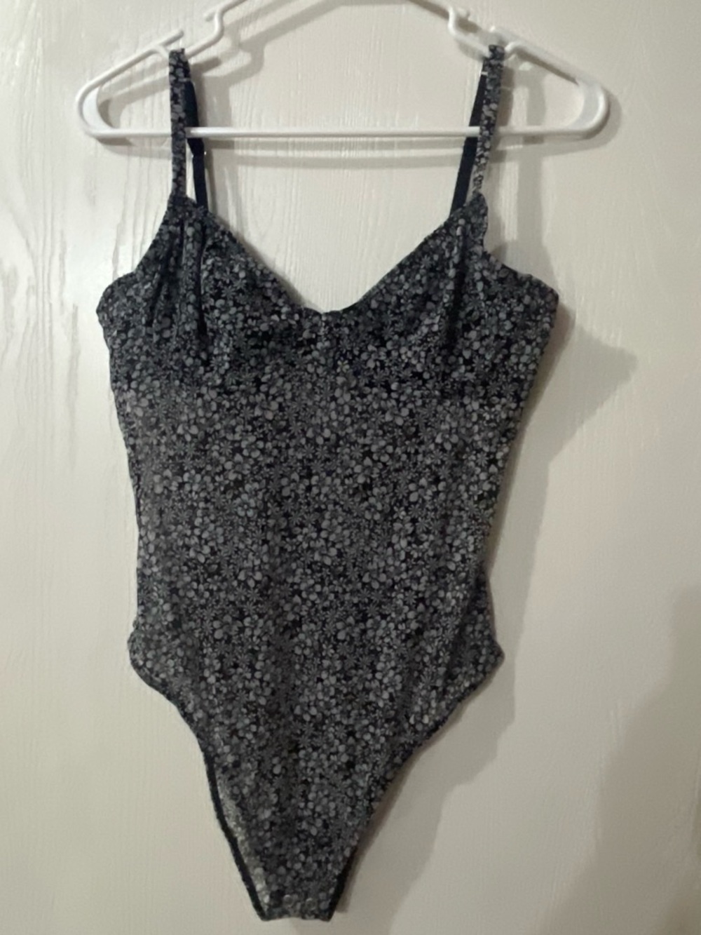 Black Floral Spaghetti Strap Bodysuit